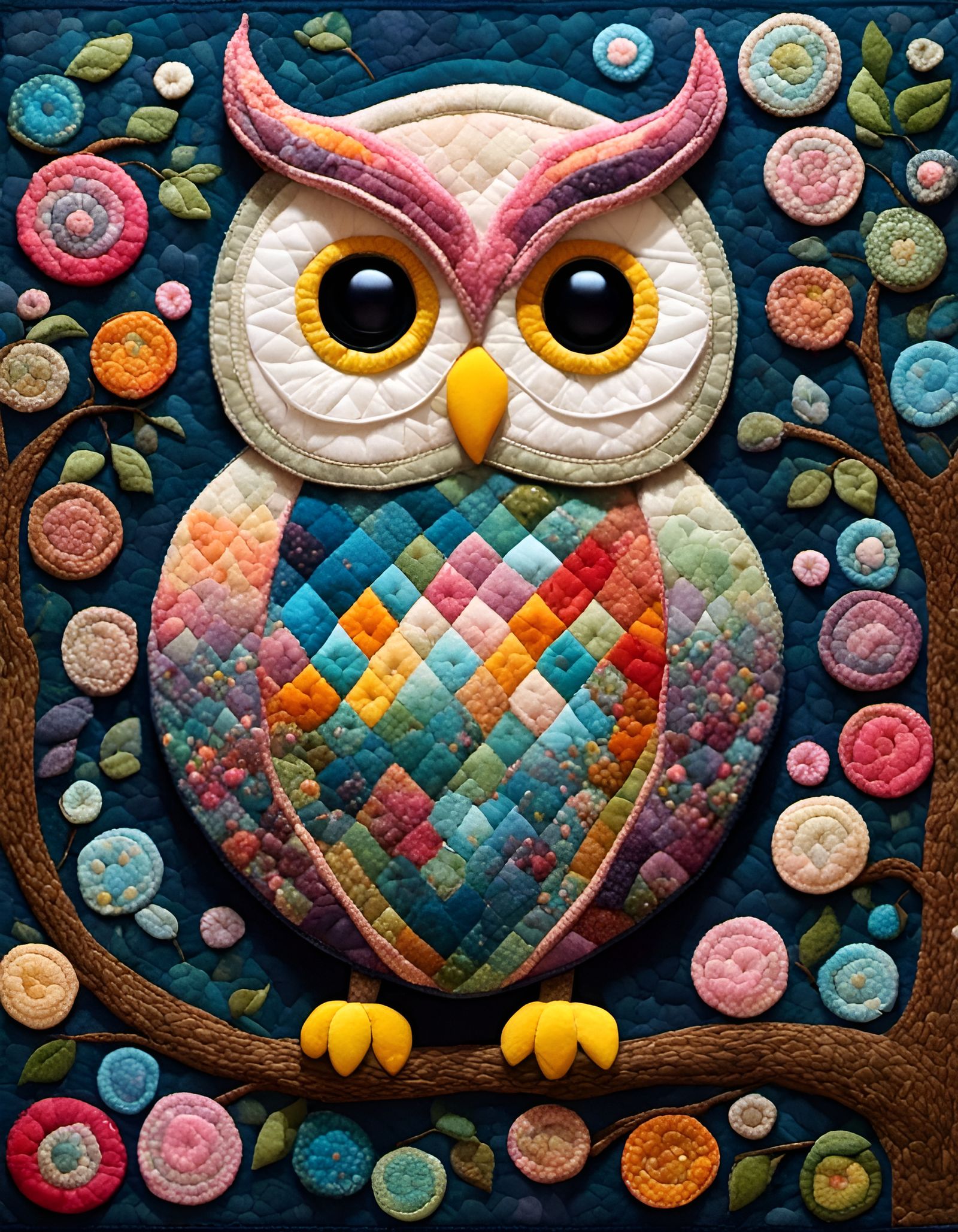 Quilted Owl Portrait