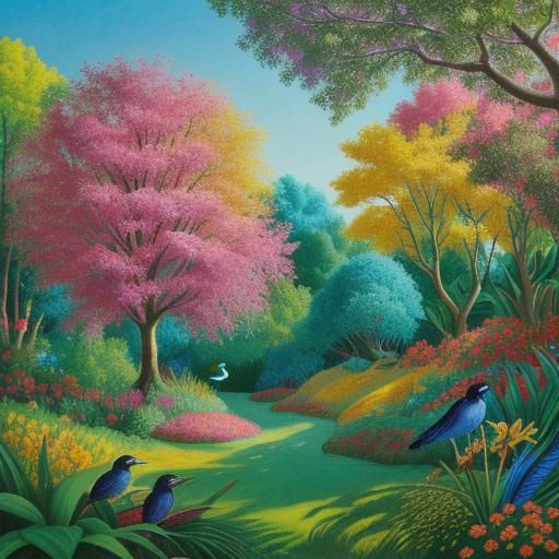 Colorful Birds Singing in Lush Forest: Digital Art