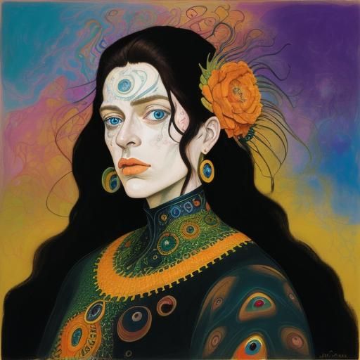 Dragon Peacock Woman in Abstract Expressionism Style