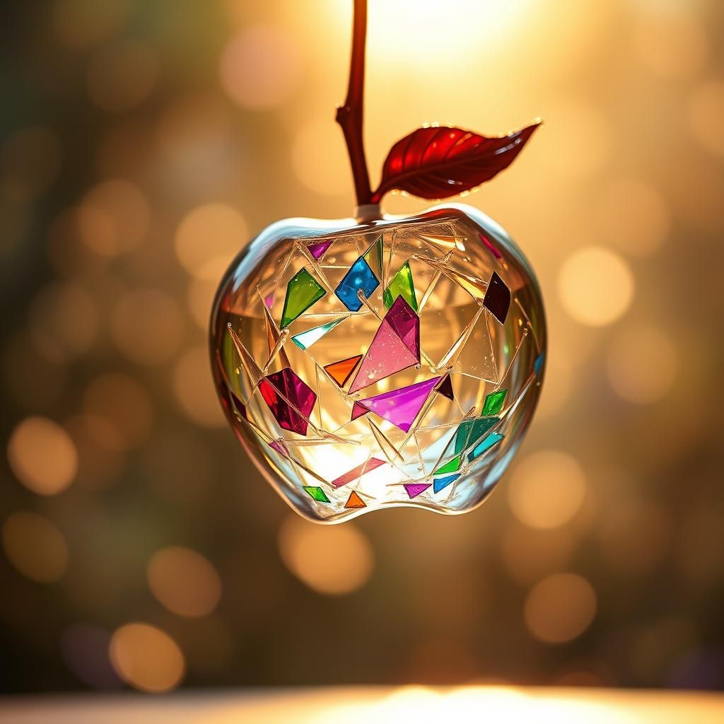 Glass Apple with Crystal Shards in Magical Universe