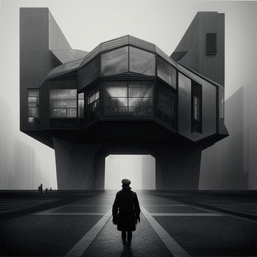 Architect Contemplates Futuristic Metropolis in Charcoal Dra...