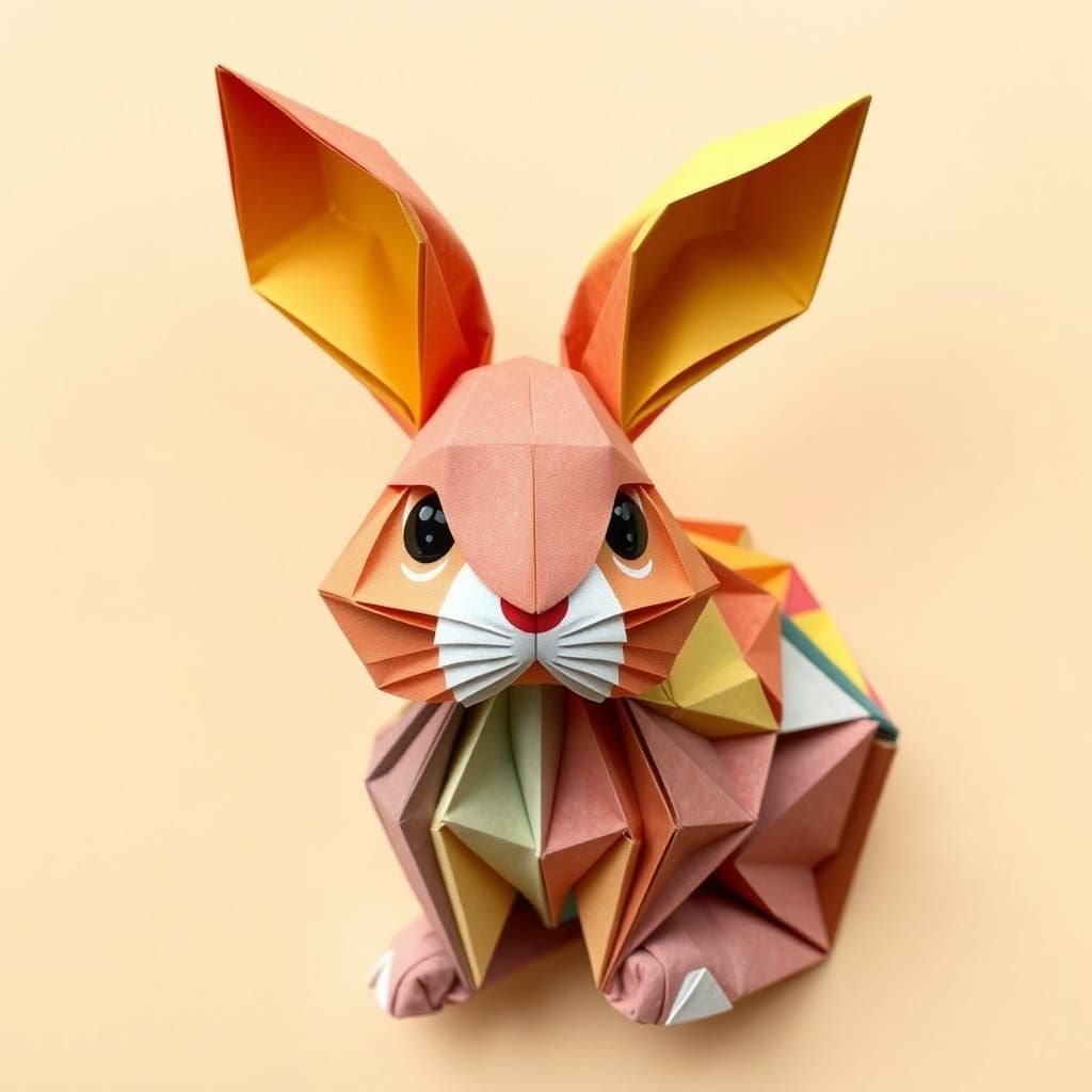 Hyperrealistic Origami Rabbit Inspired by Playful Art