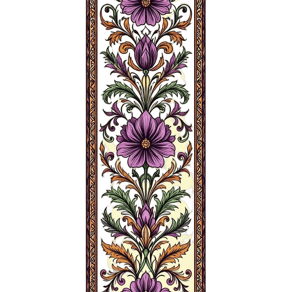 Victorian Floral Border in Purple, Brown, and Green
