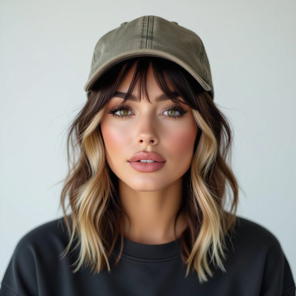 Photorealistic Woman in Baggy Clothes with Blonde Streaks