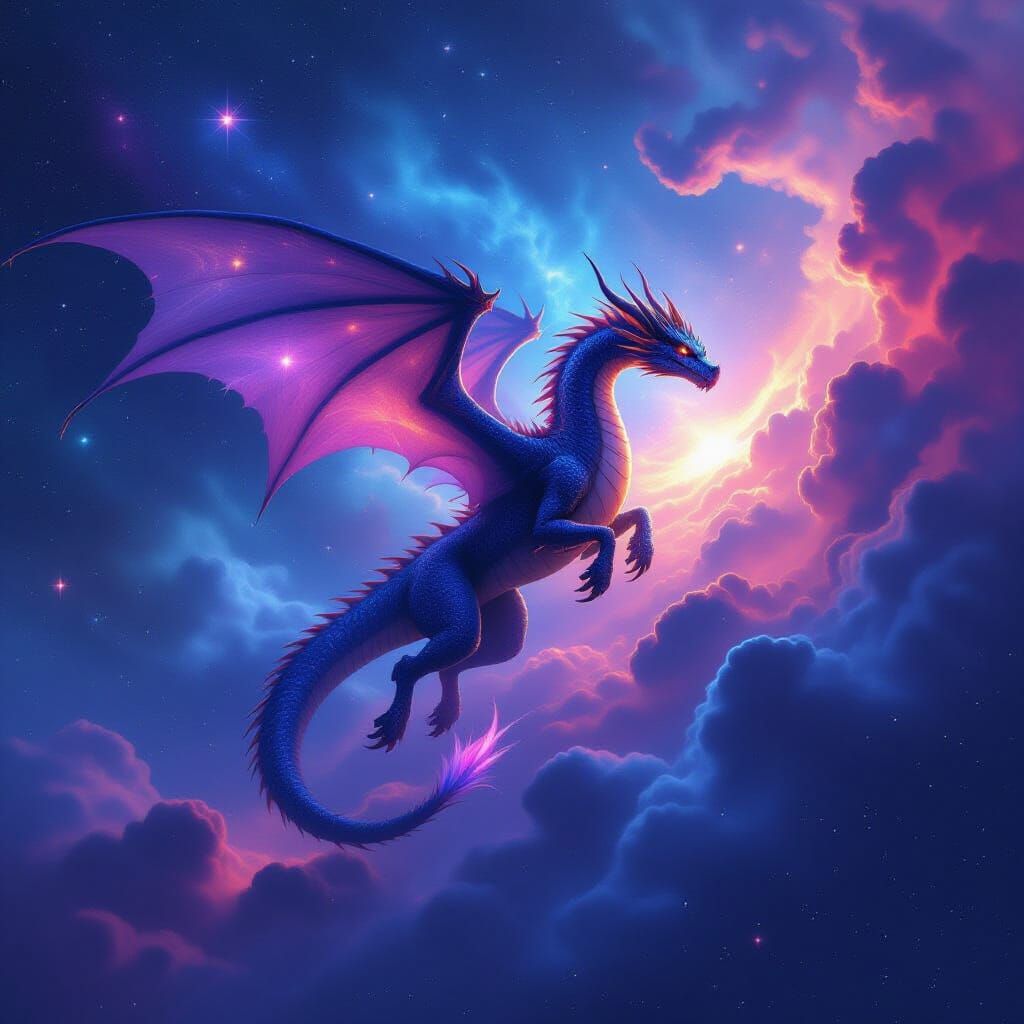 Dragon Soars Through Cosmic Nebula Digital Matte Painting
