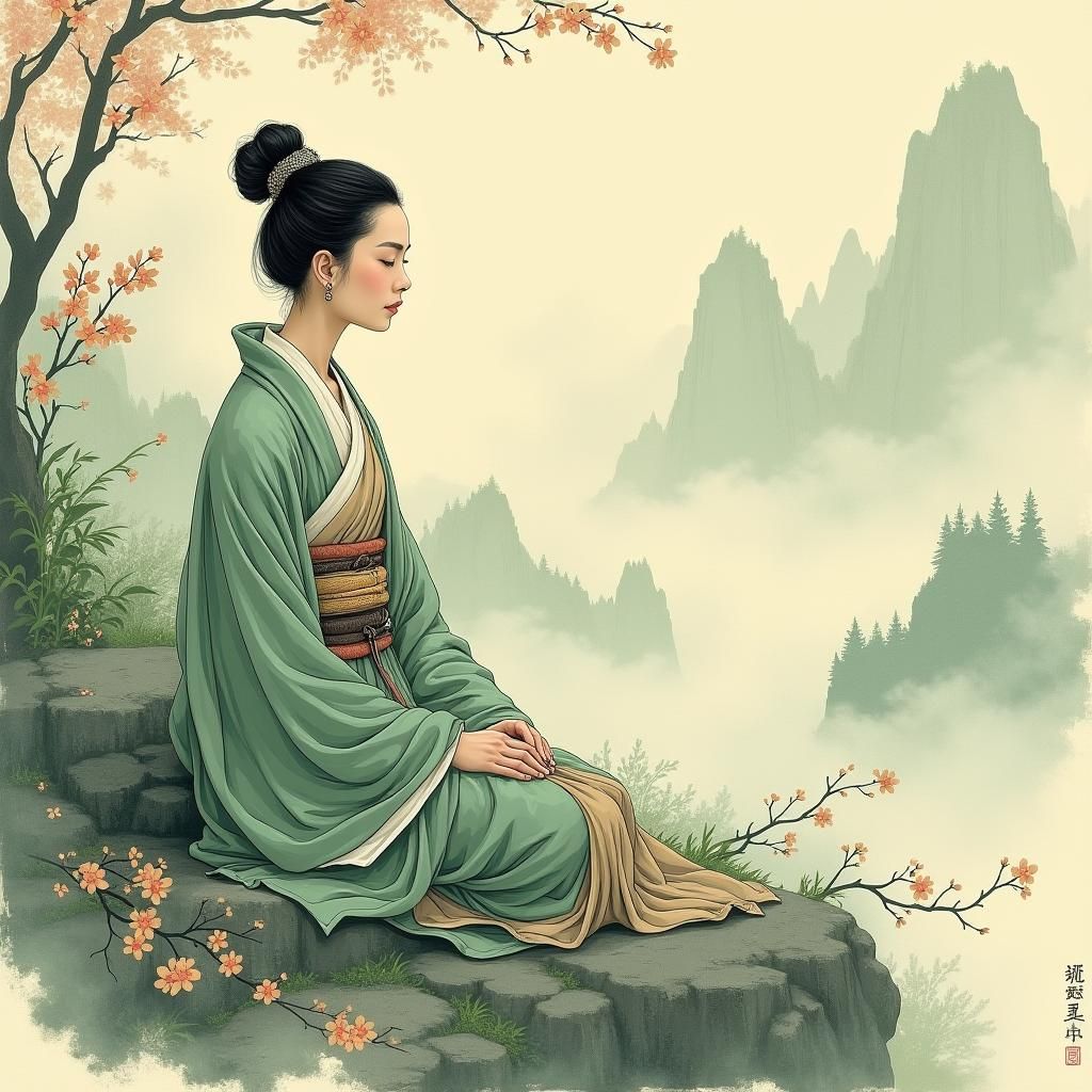 Serene Japanese Saint in Zen Ukiyo-e Style