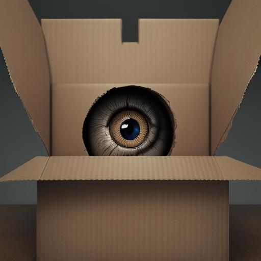 Hyperrealistic Cardboard Box with Eyes