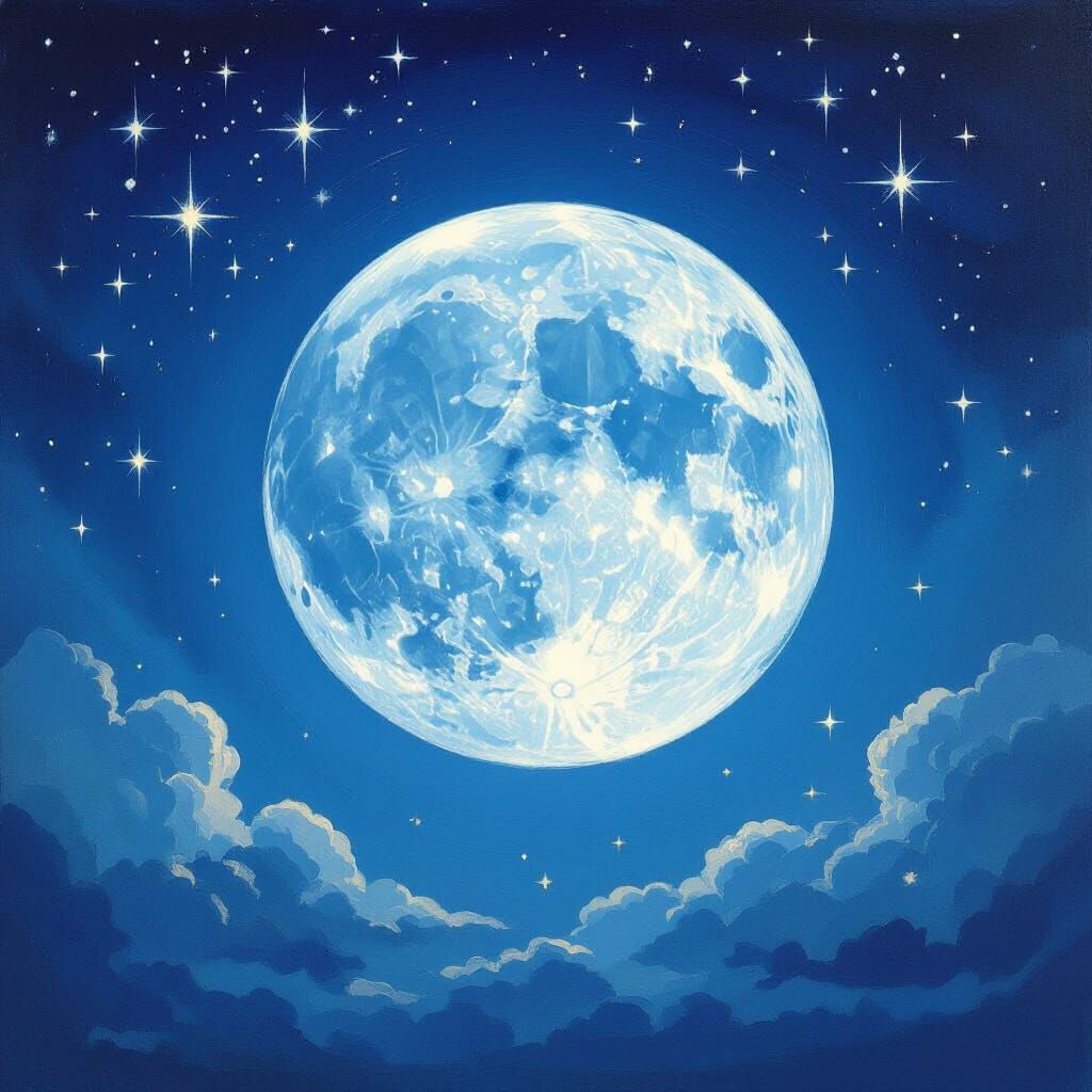 Serene Blue Moon in Impressionist Style