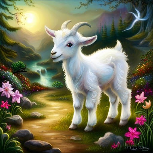 Mystical Cute Baby Goat in Ethereal Fantasy Style