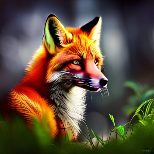 Hyperrealistic Kawaii Red Fox in Forest