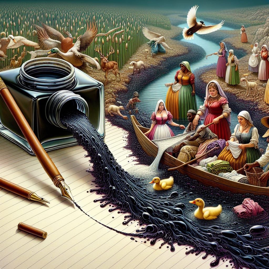 Intricate Fantasy Artwork: Ink River Microcosm