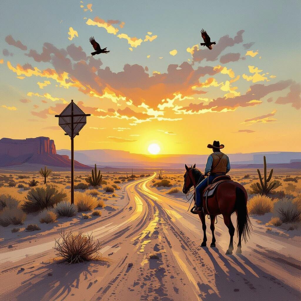 Lone Cowboy at Sunset in Classic Western Style