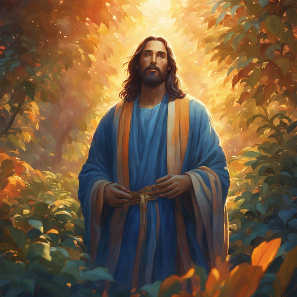 Jesus in a Lush Garden: Digital Art