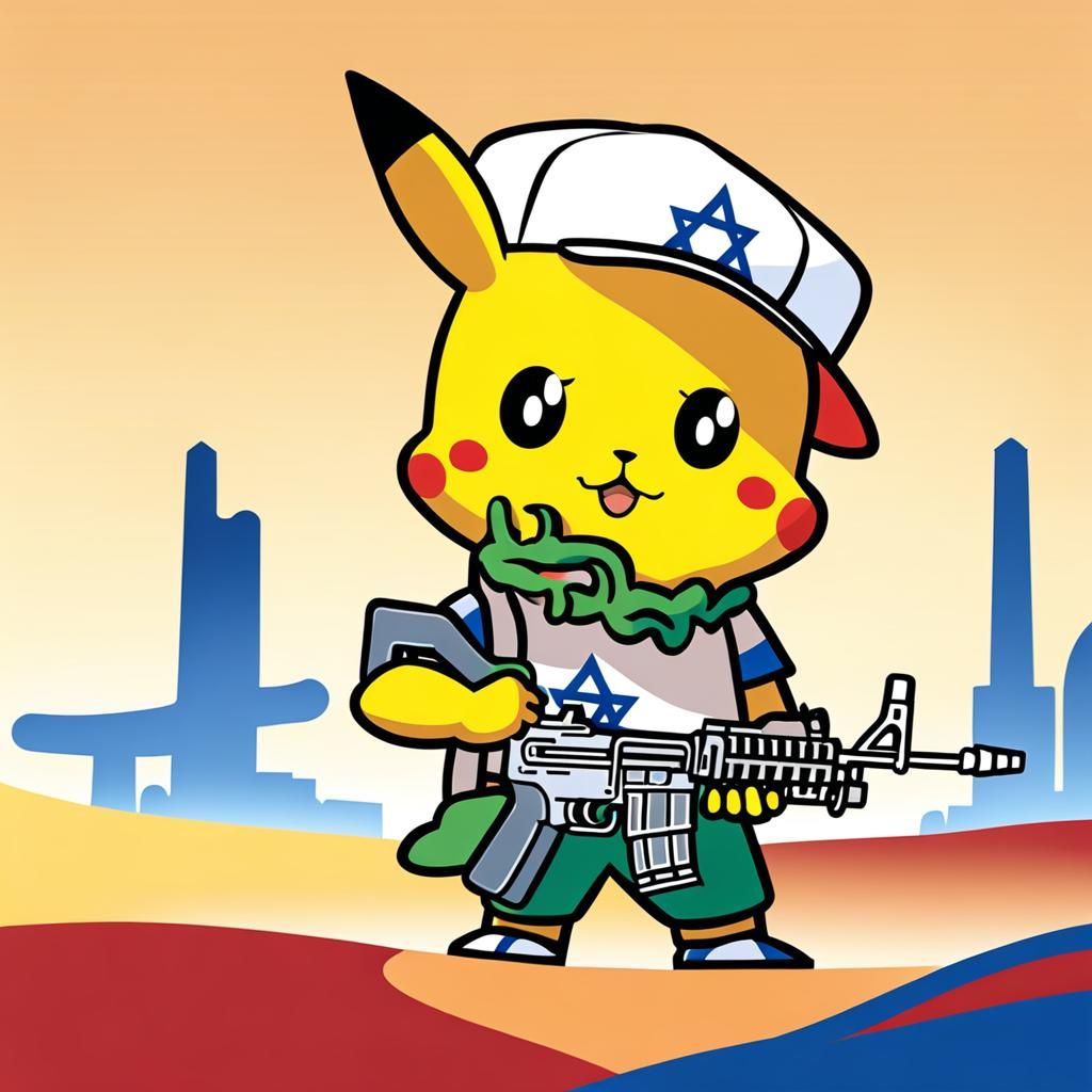 Pikachu with Israeli Flag Hat in Desert
