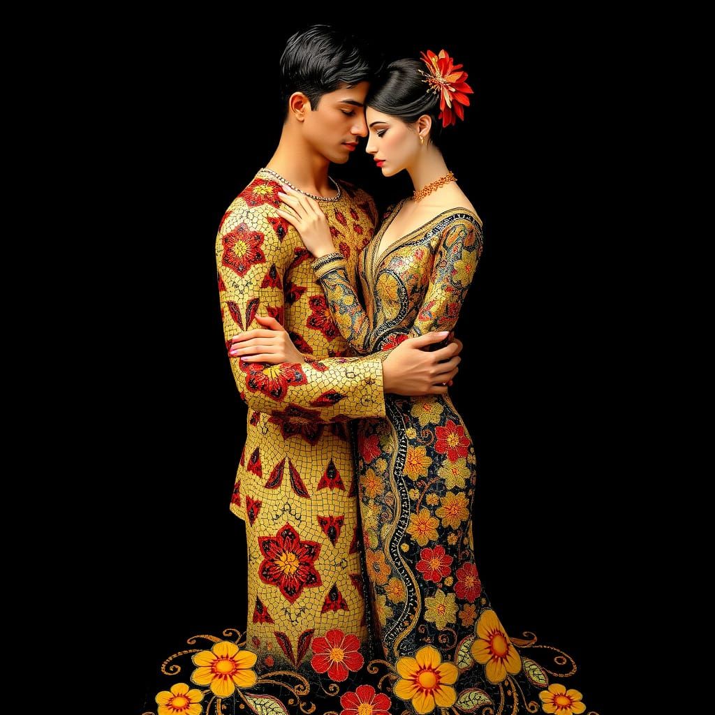 Embracing Couple in Mosaic Style, Decorative Art