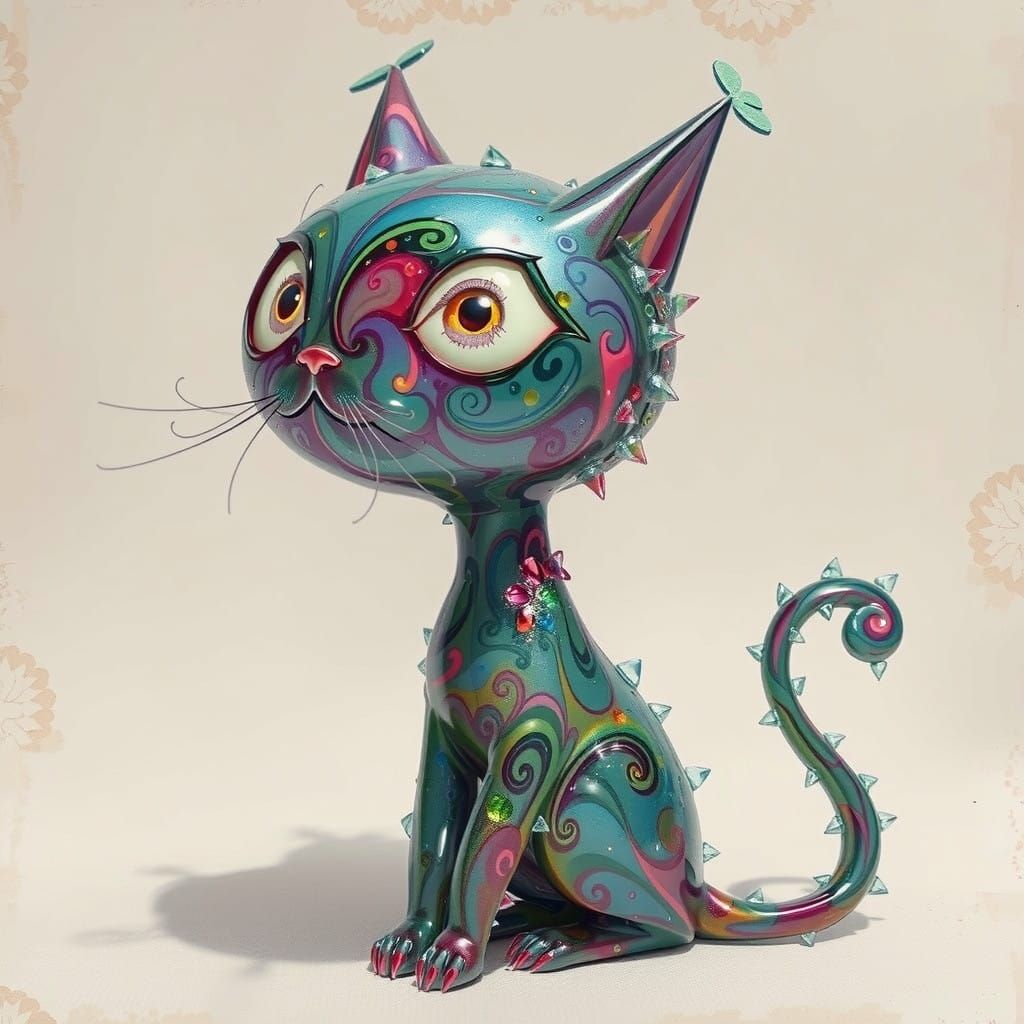 Sugar Crystal Cat in Vibrant, Whimsical Anime Style