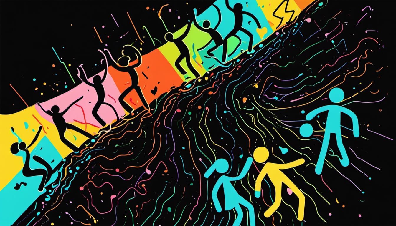 Playful Dancing Stick Figures in Minimalist Digital Art