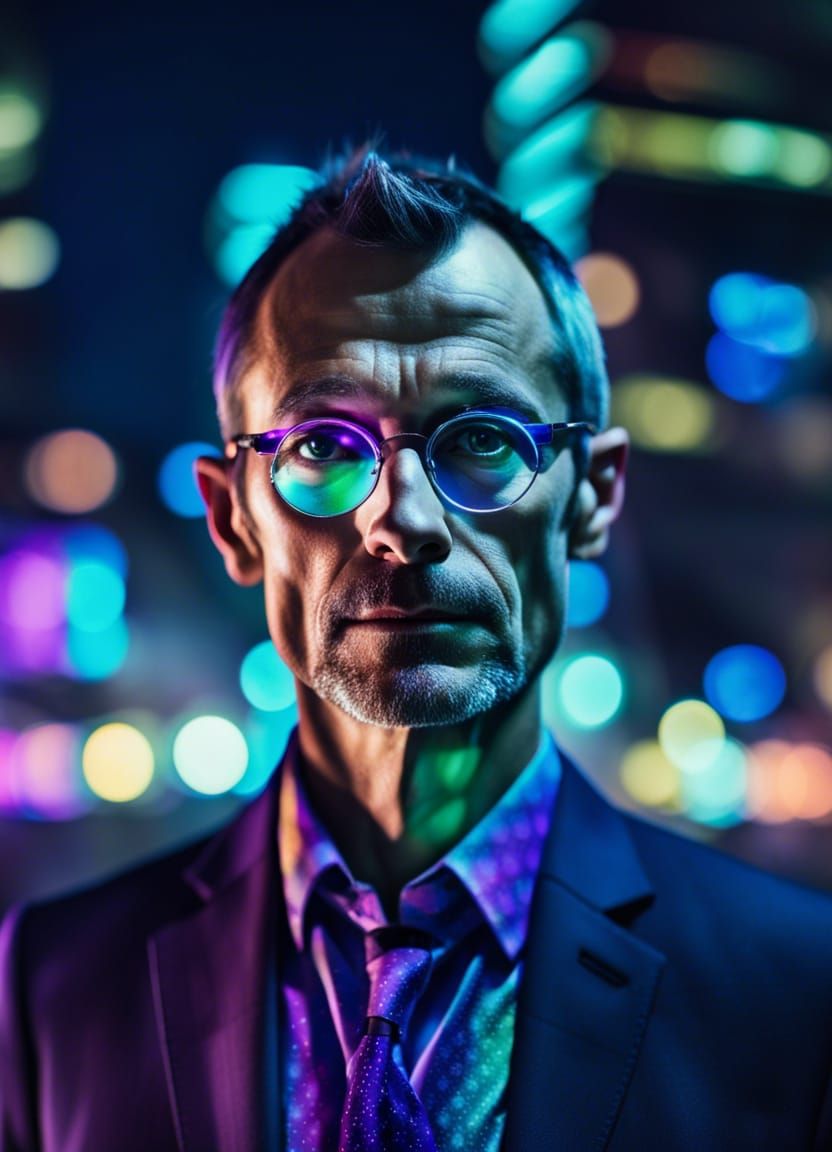 Serious Businessman in Psychedelic Glasses Portrait