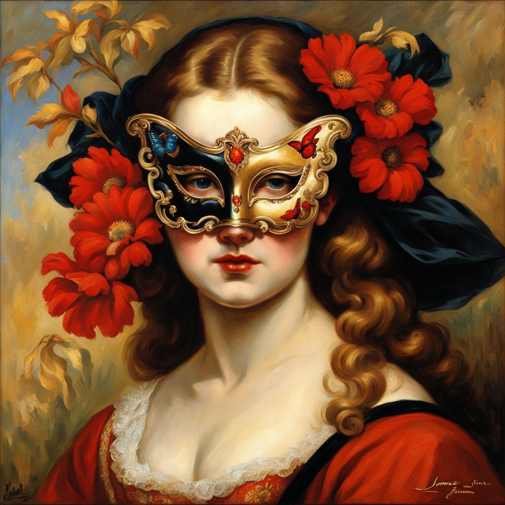 Vintage Opera Mask in Renoir Art Style