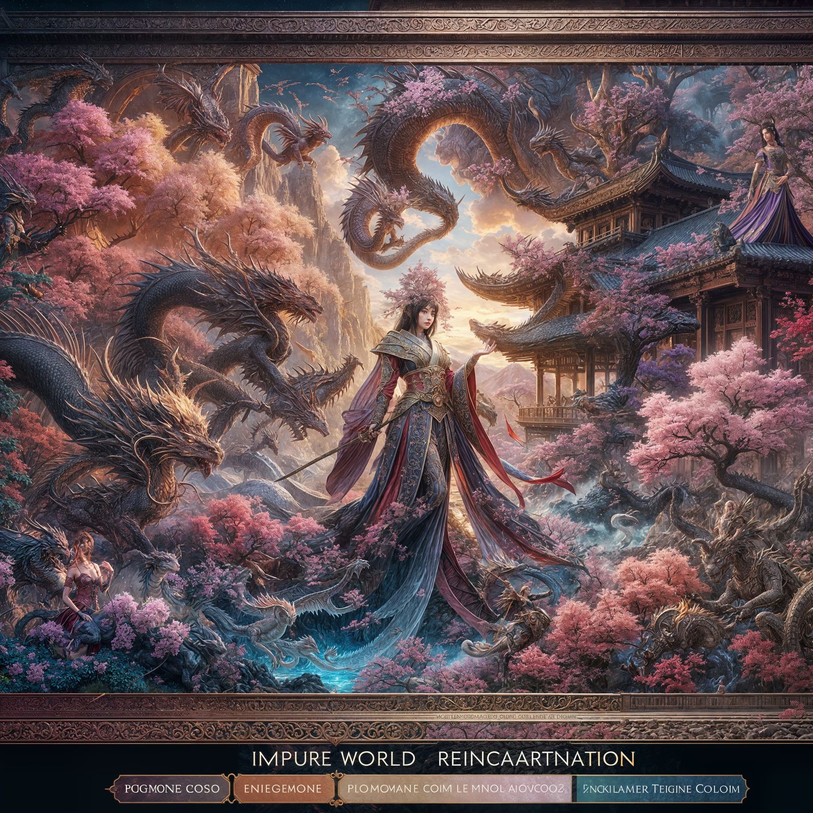 Impure World Reincarnation, elegant Japanese Warrior, dragons, cherry blossoms, Anne Stokes, Naoko Takeuchi, Michael Whe...