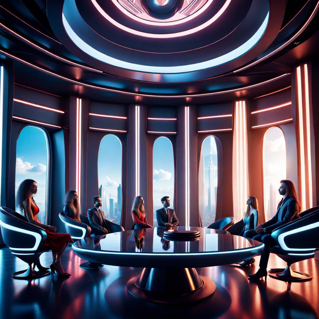 Futuristic Boardroom Scene in Detailed Matte Painting