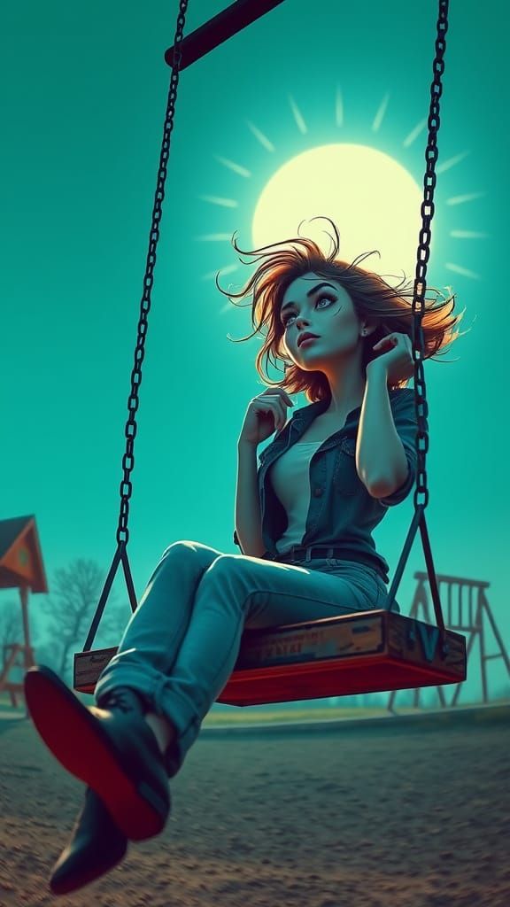 Lady in a Vibrant Dreamscape Swing Scene