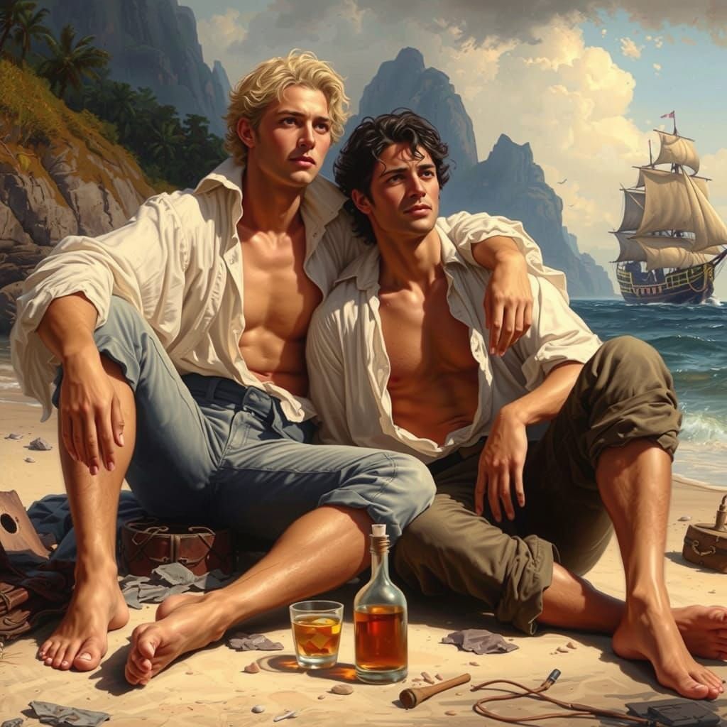 Two Stranded French Aristocrats Relax on a Tropical Island