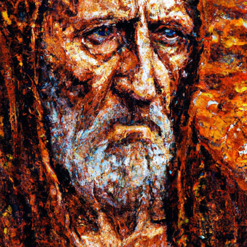 Mysterious Brown Robed Figure in a Sacred Oil Painting