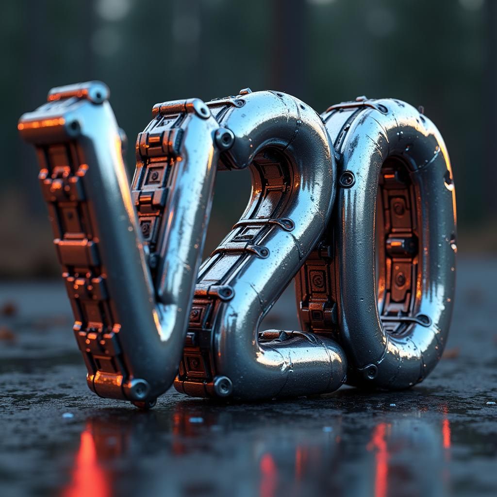 Futuristic V-20 Logo with Polished Metal Finish