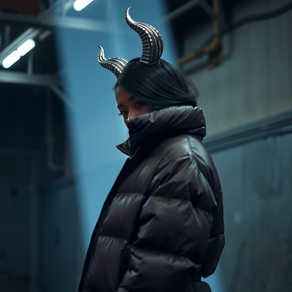 High Fashion Photo: Woman in Metallic Horns