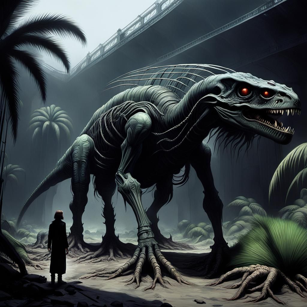 Alien Creature Feasting in Wasteland: Digital Matte Painting