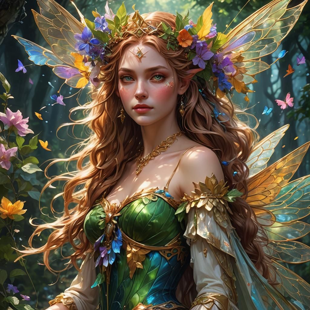 Fairy Queen Titania Portrait in Art Nouveau Style