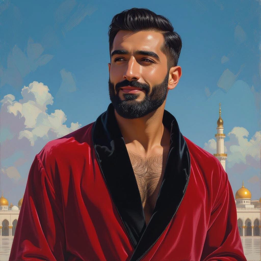 Jovial Arabian Turk in Mosque, Impressionist Style