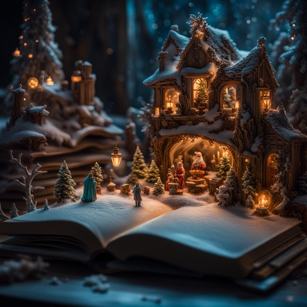 Bioluminescent Miniature Santa's Workshop in a Book