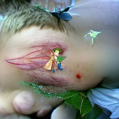 Boy Bitten by Fairy in a Whimsical Scene