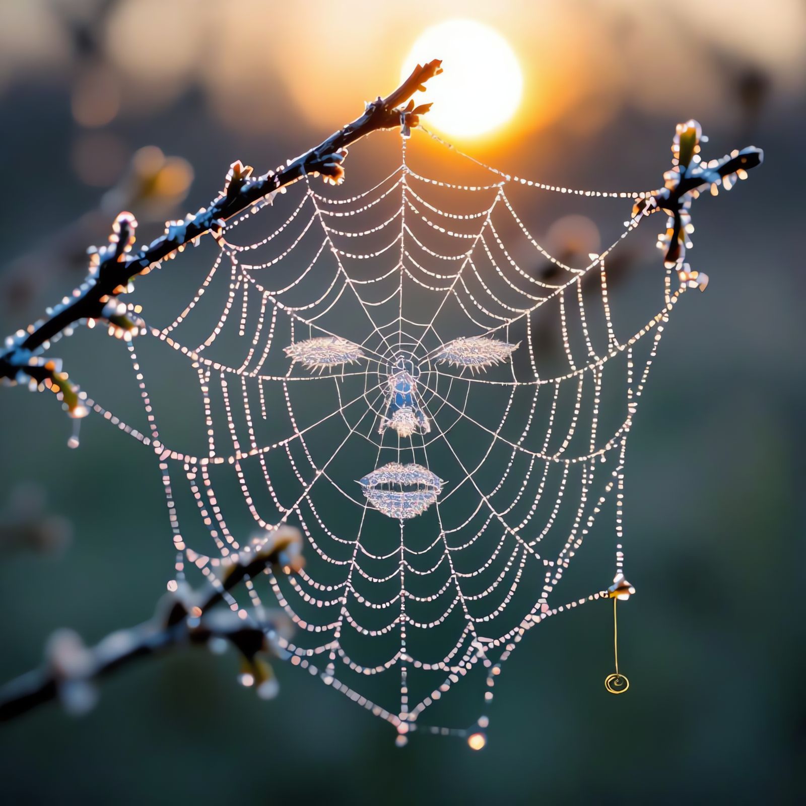 Spider Web with Hidden Face and Golden Thread
