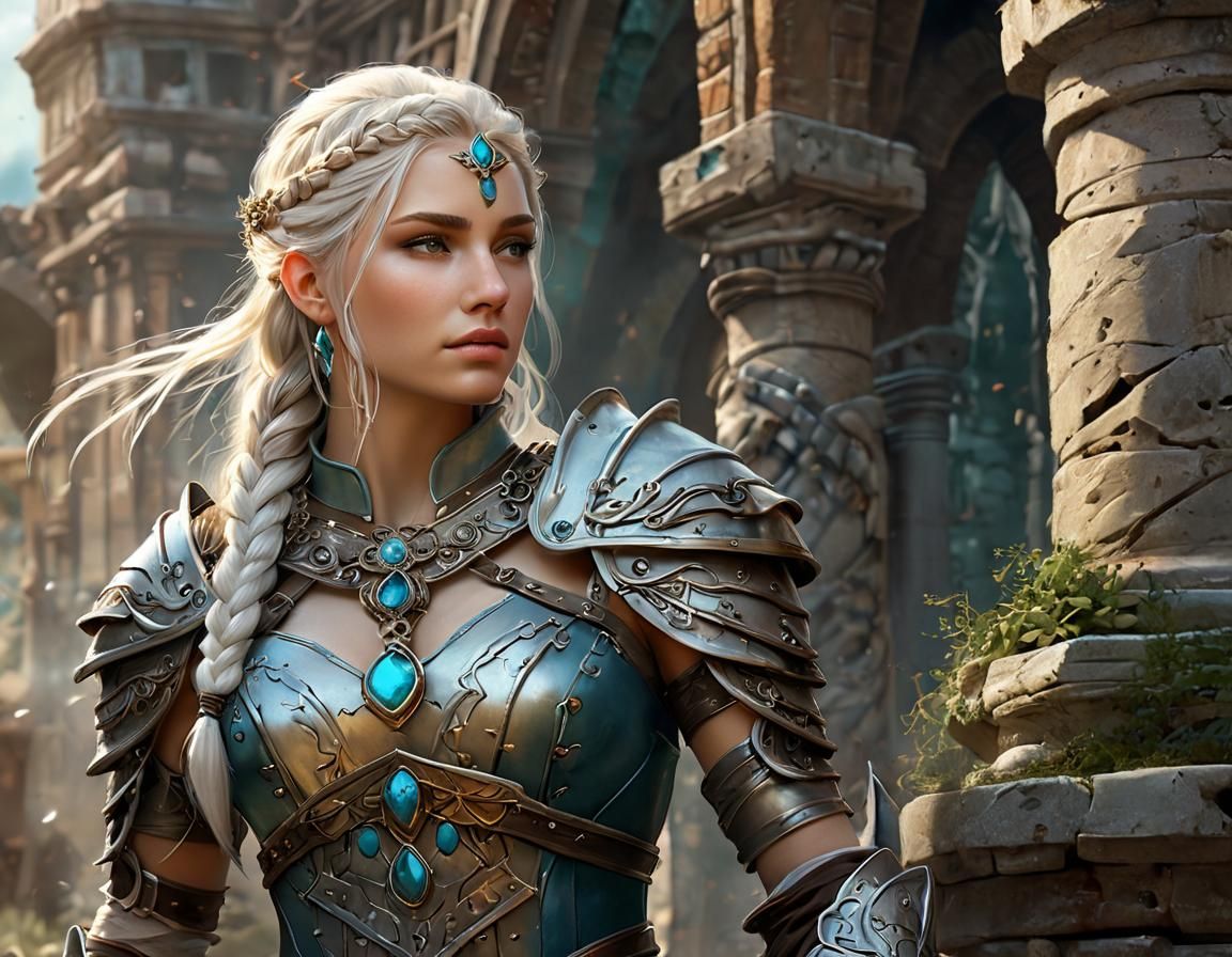 Fantasy Warrior in Ruined City: Digital Painting