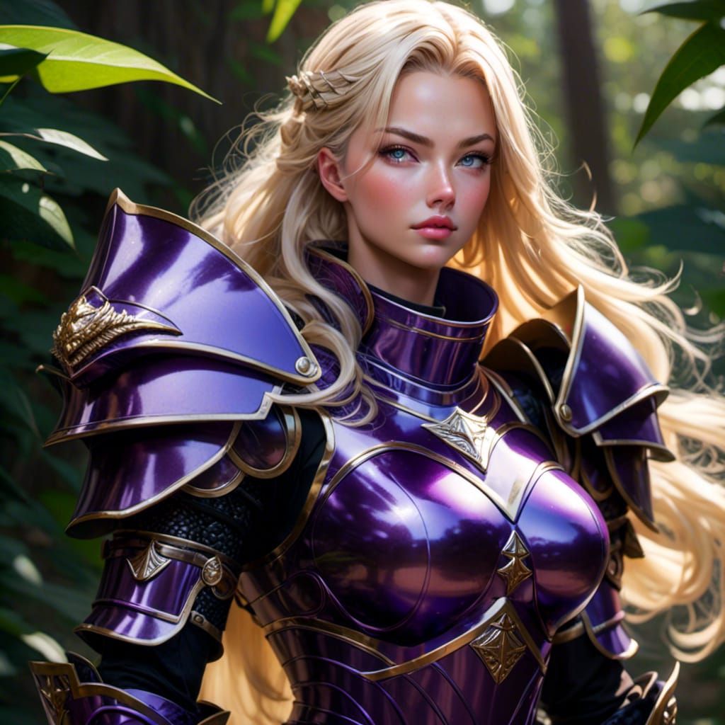 Female Knight in Neon Armor Portrait