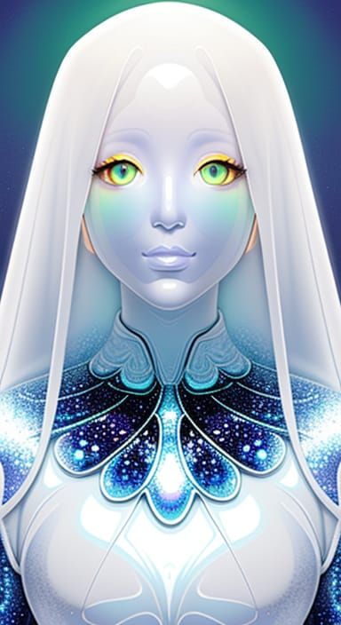 Iridescent Silhouette Portrait in Pointillist Style