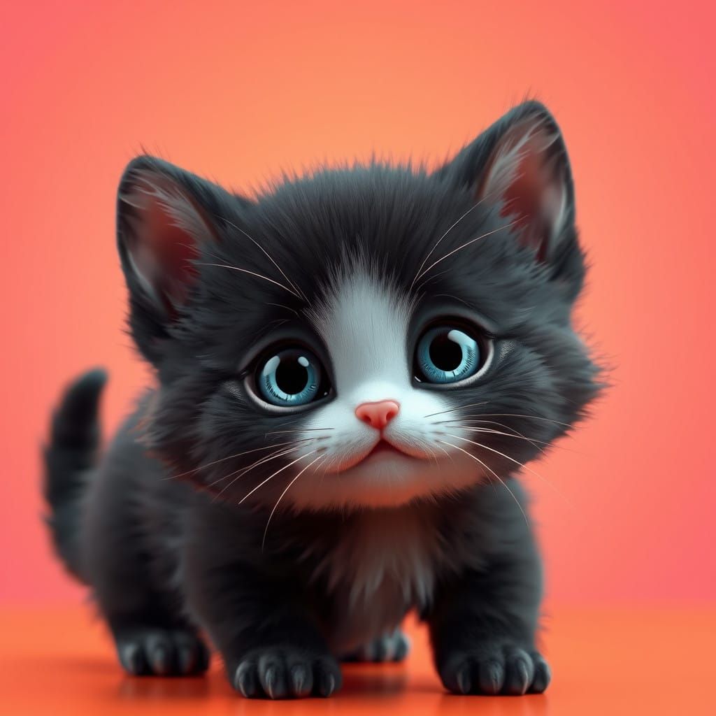 Charming Black Kitten in Vibrant Gradient Background