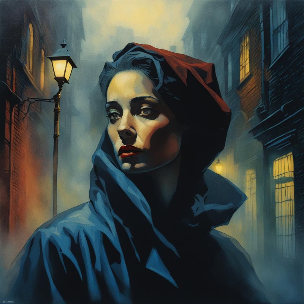 Beautiful Woman in Foggy Alley, Hyperrealistic Art