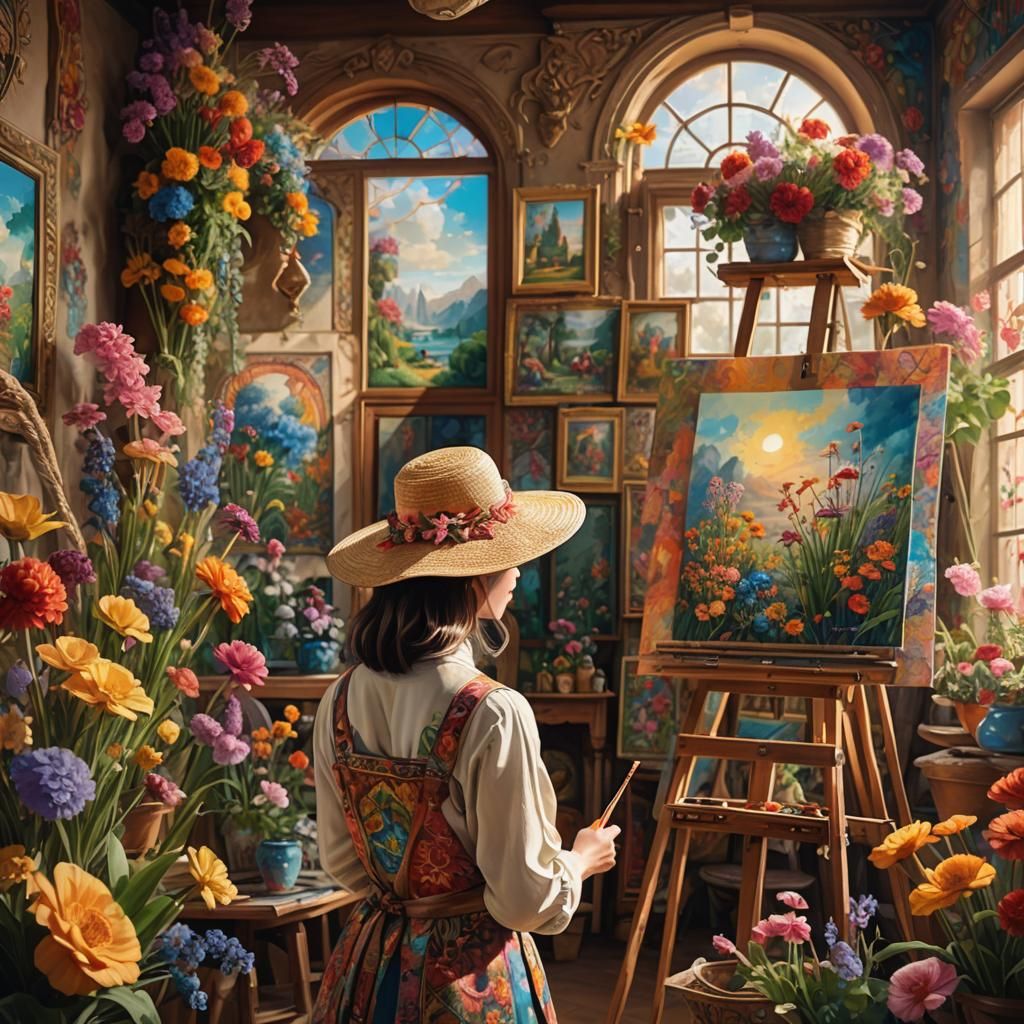 Fantasy Artist in Whimsical Studio, Matte Painting