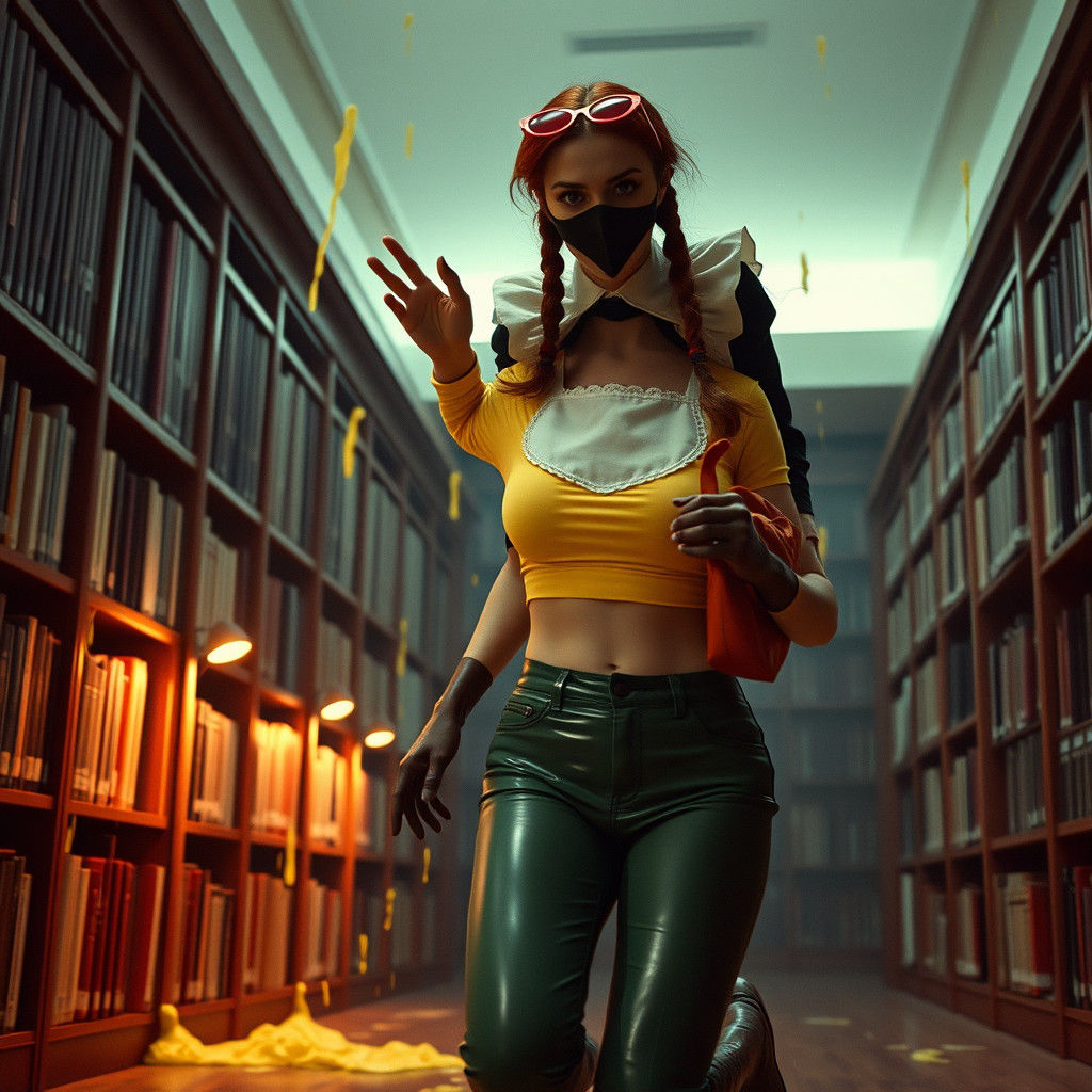 Librarian's Flight: A Cinematic Still in Burtonesque Style