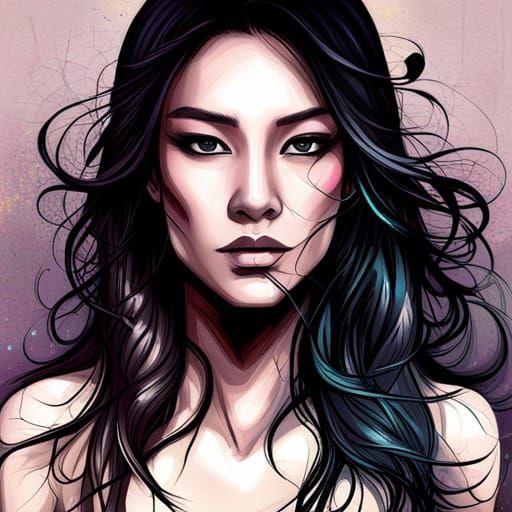 Majestic Japanese Goddess in Graffiti Art Style