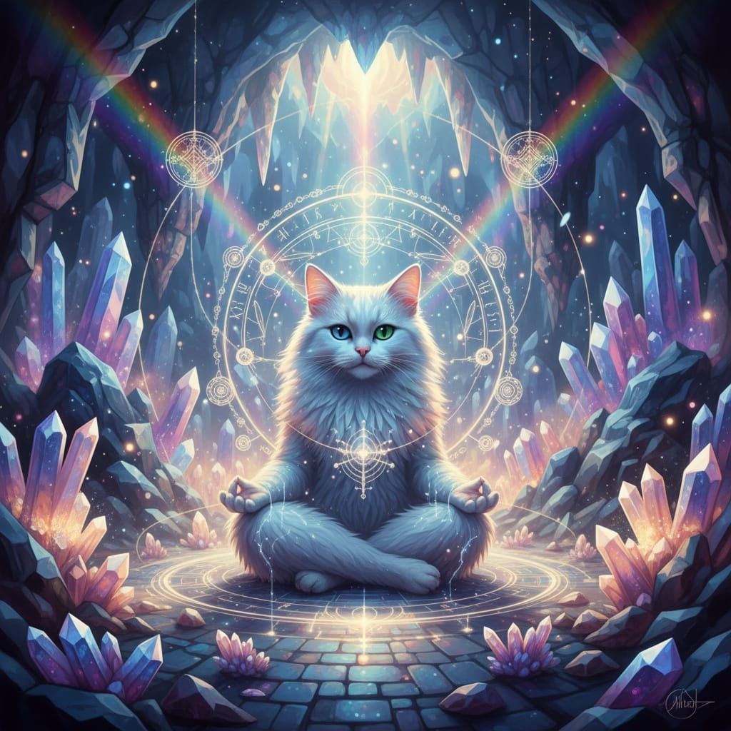Mystical Crystal Cave Cat with Heterochromia