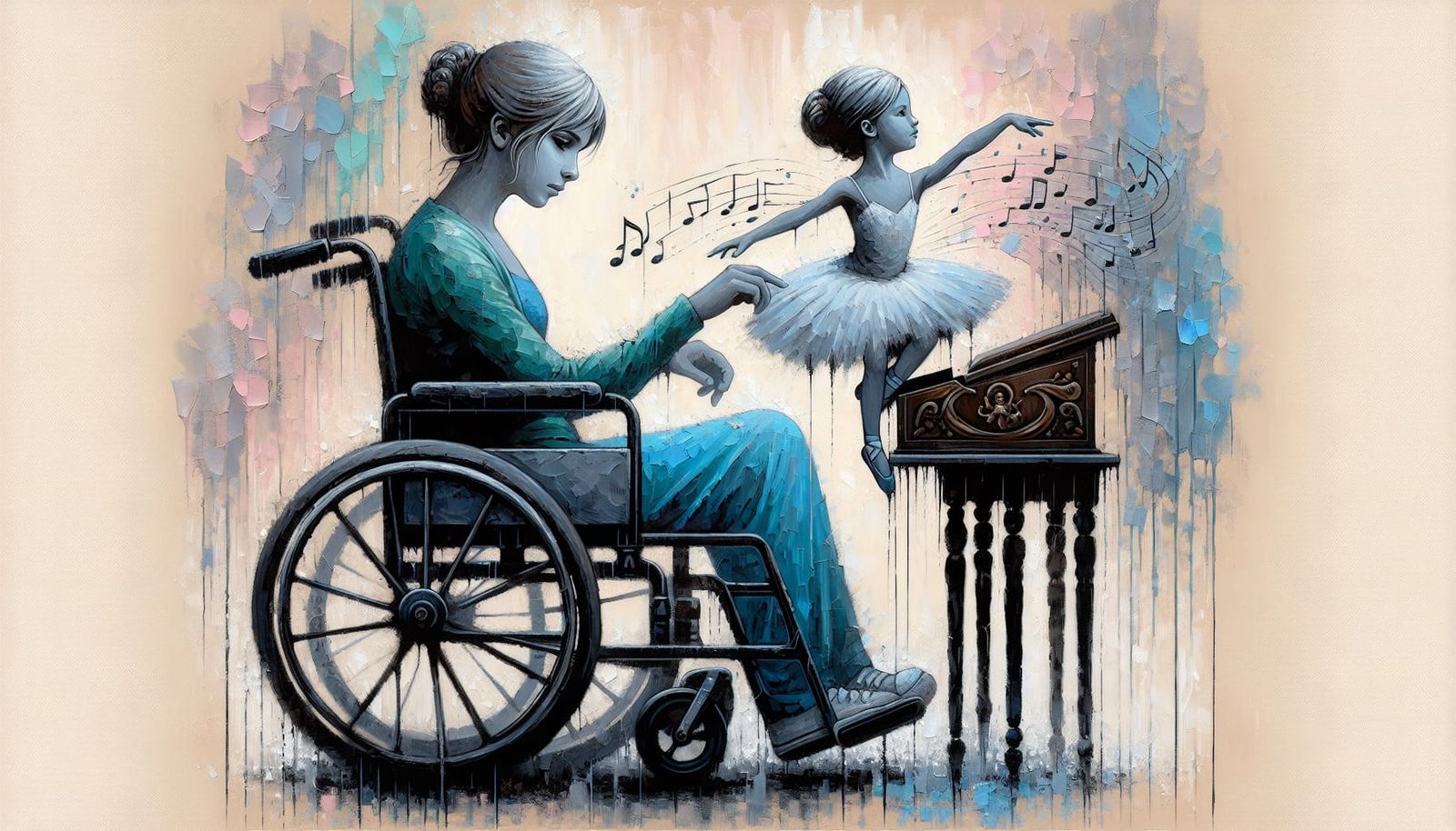 Melancholic Artwork of Girl With Ballerina Music Box