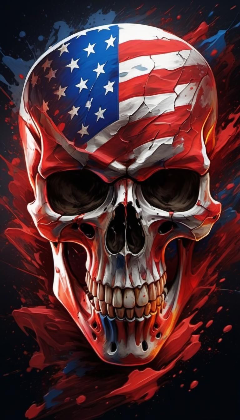Skull Painted with American Flag Colors
