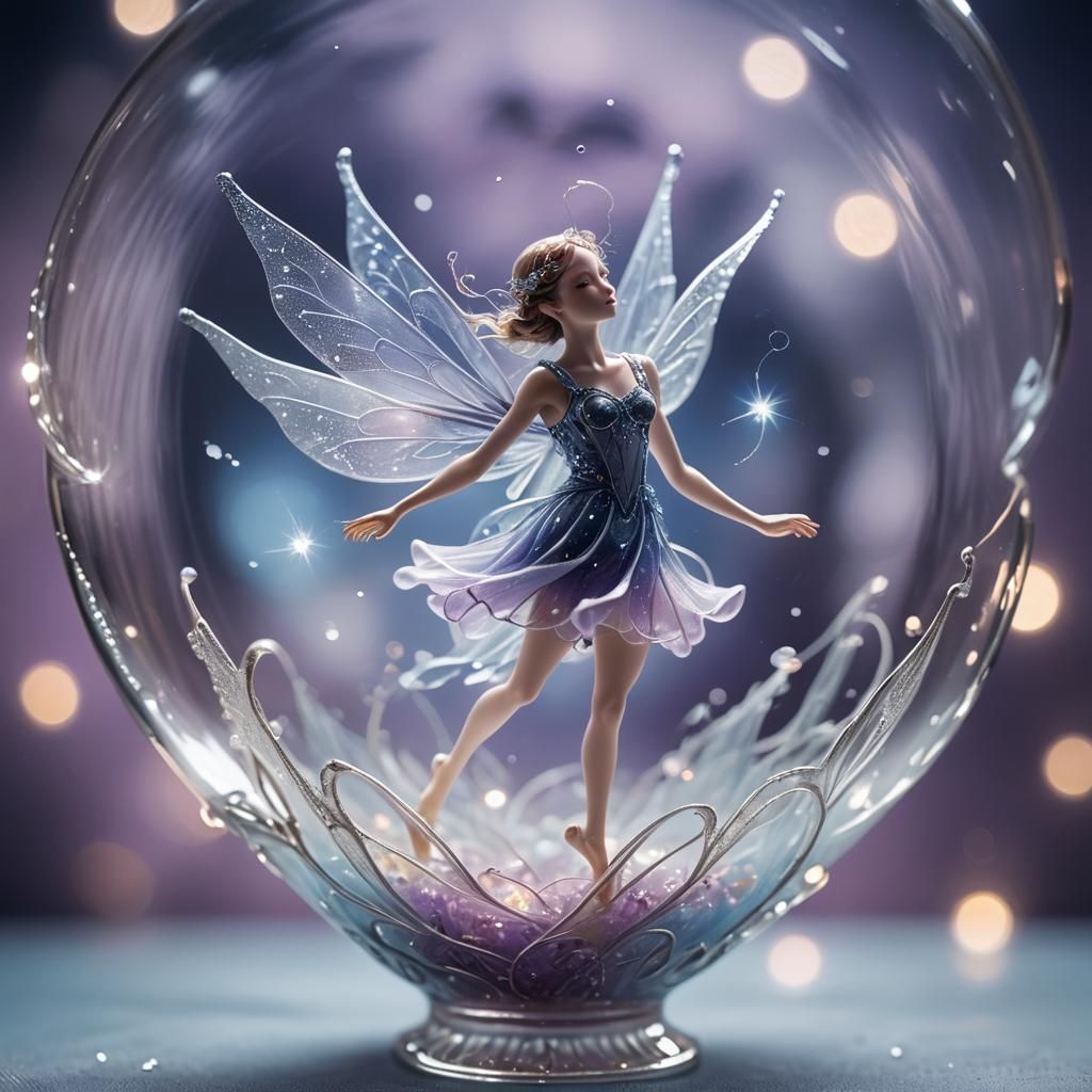 Fairy Dancing in Moonlight in Glass Cup
