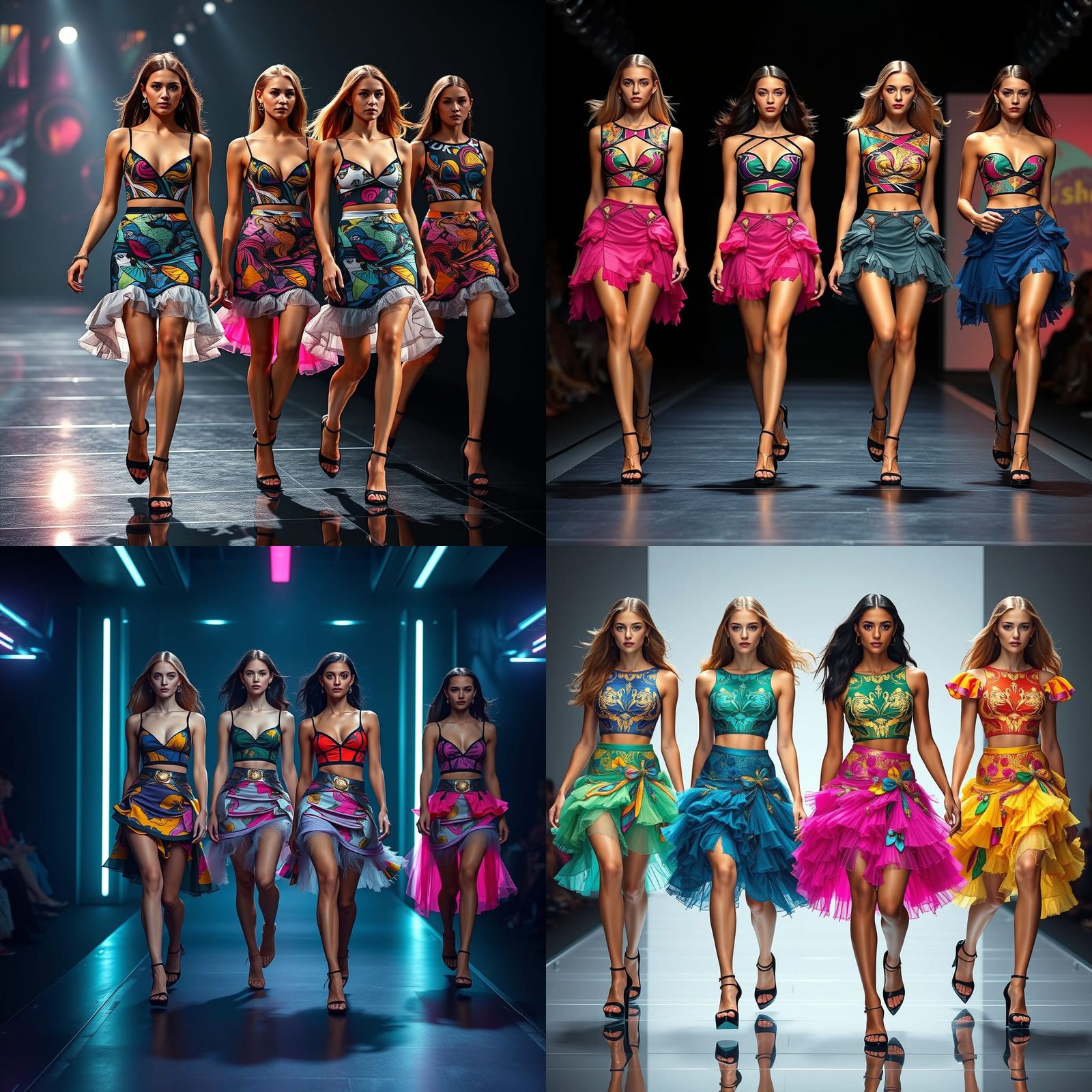 Versace-Inspired Mini Skirt Fashion Show in Digital Painting