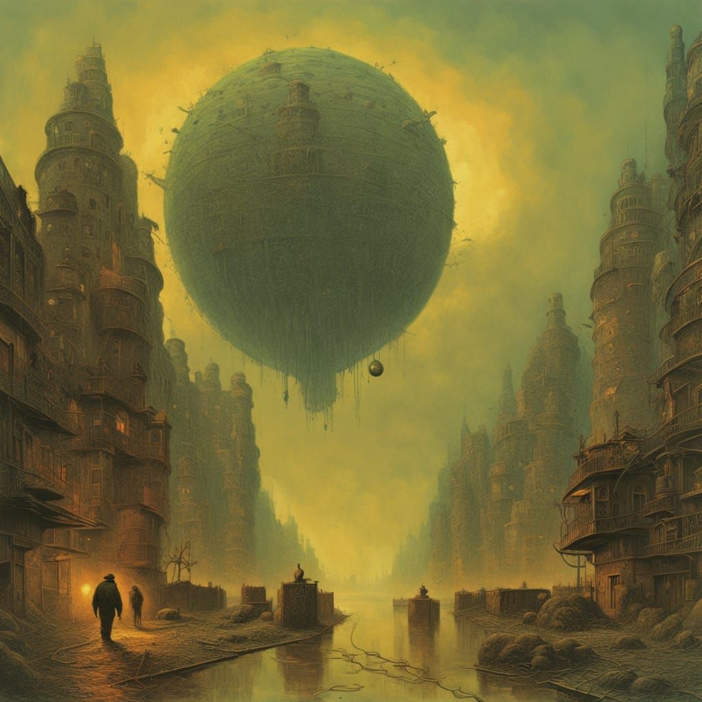 Surreal Cyberpunk Cityscape in a Whimsical Retro Style